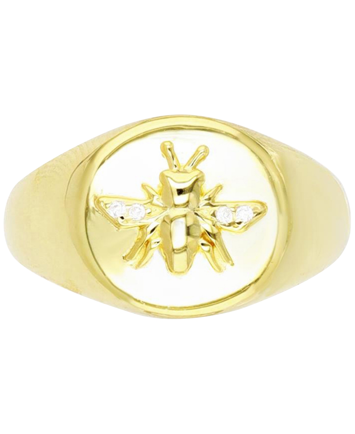 Shop Macy's Cubic Zirconia Bee High-polished Oval-style Signet Ring In Gold