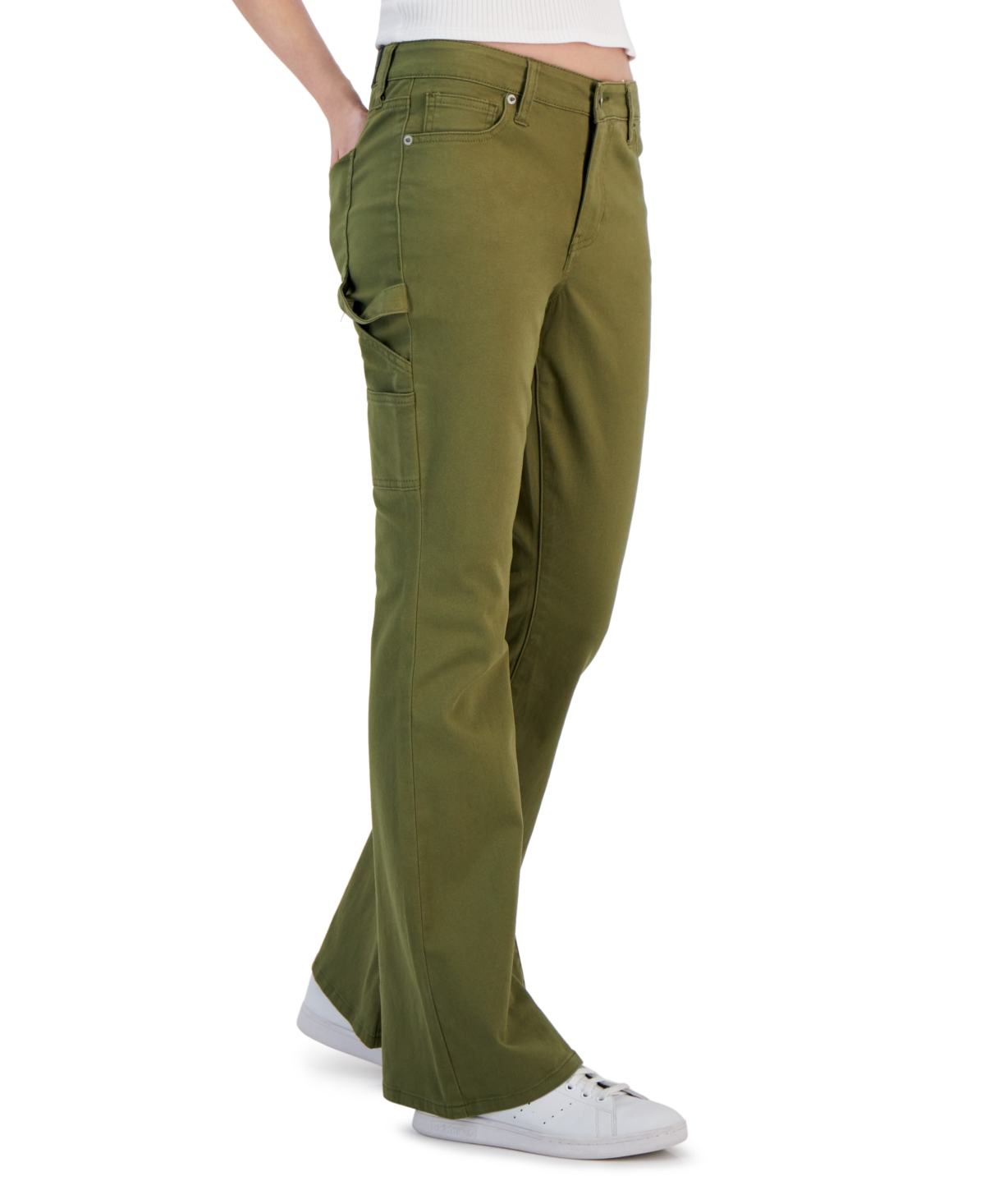 Juniors' Mid-Rise Flared Utility Jeans - Olive