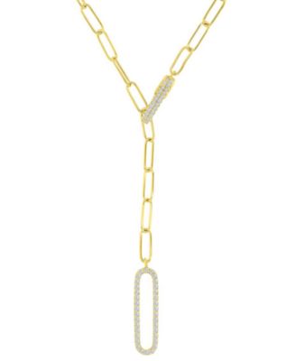 Cubic Zirconia Pav&eacute; Paperclip Link Chain Necklace, 17" + 2" extender