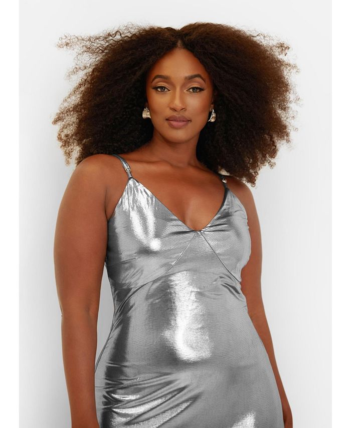 Rebdolls Women's Plus Size Cicely Liquid Metallic Maxi Slip Dress Macy's