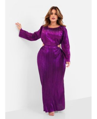 Rebdolls Women's Plus Size Octavia Metallic Plisse Open Back Maxi Shift  Dress - Macy's