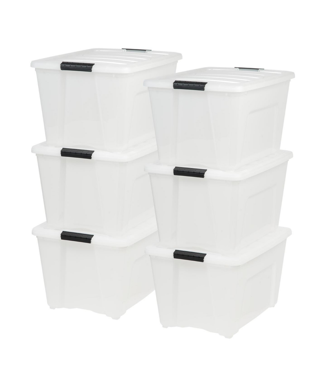 6 Pack 53 Quart Stackable Plastic Storage Bins with Lids and Latching Buckles, Pearl, Containers with Lids and Latches, Durable Nestable