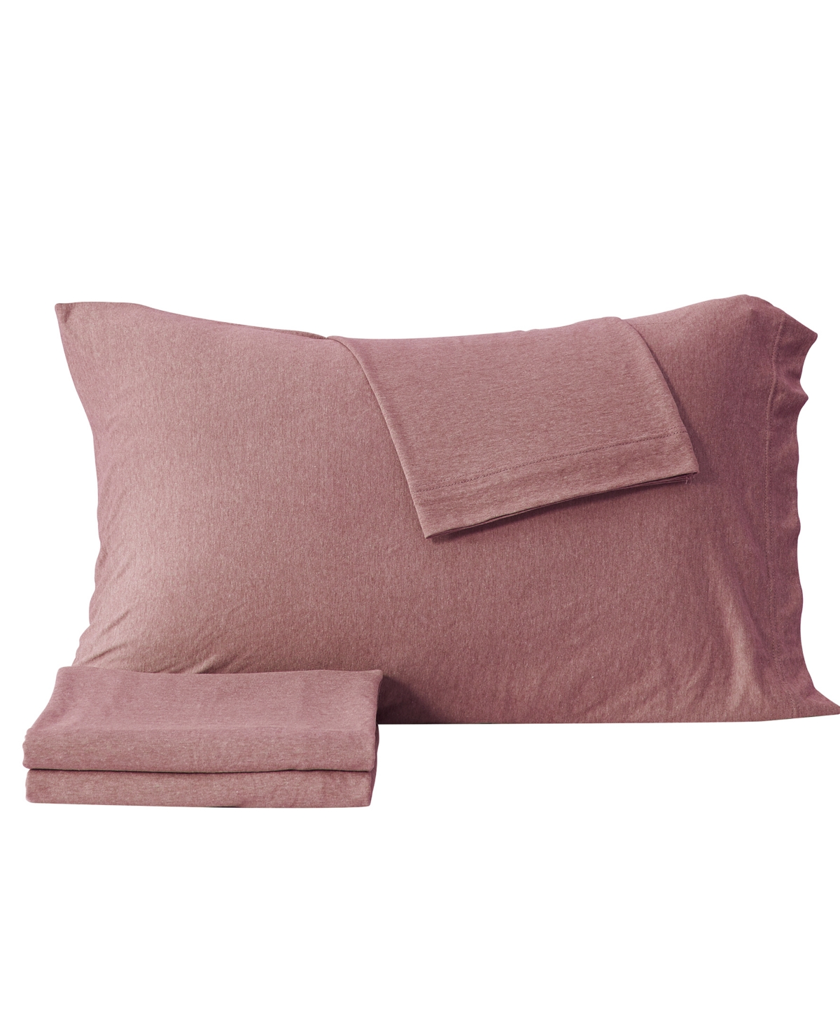 Premium Comforts Heathered Melange T-shirt Jersey Knit Cotton Blend 4 Piece Sheet Set, Full In Heathered Dusty Rose