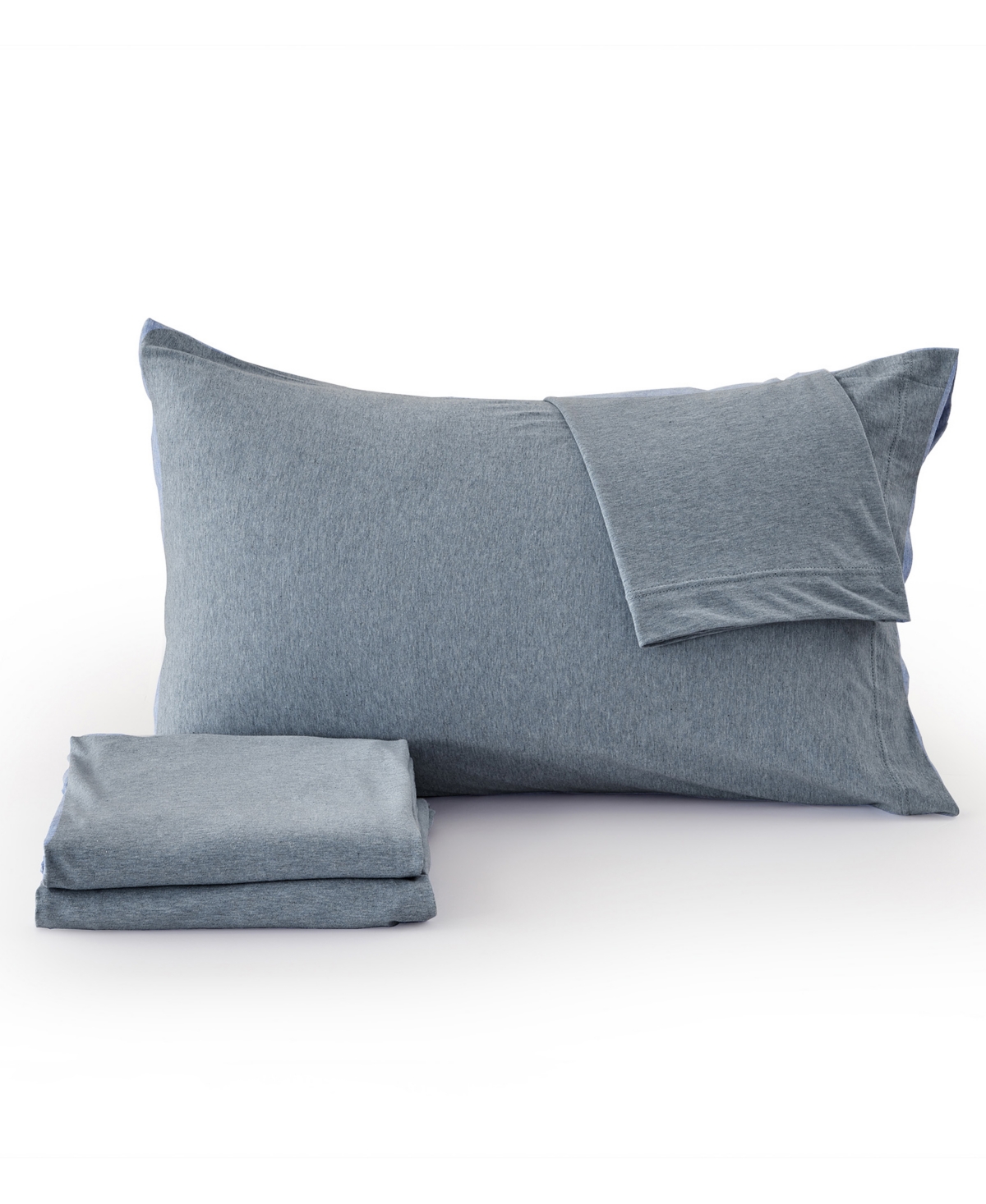 Premium Comforts Heathered Melange T-shirt Jersey Knit Cotton Blend 4 Piece Sheet Set, Full In Heathered Denim Blue