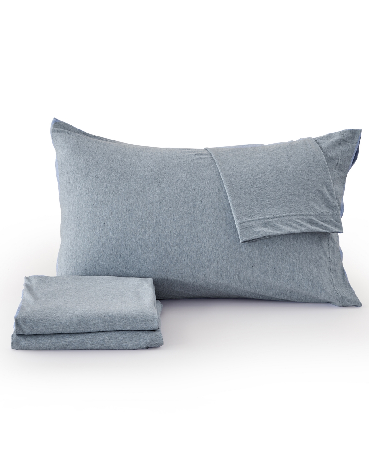 Premium Comforts Heathered Melange T-shirt Jersey Knit Cotton Blend 4 Piece Sheet Set, Full In Sky Blue