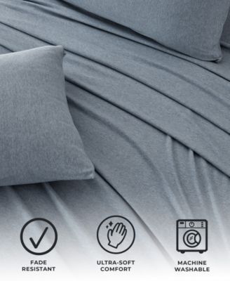 Heathered Melange T-shirt Jersey Knit Cotton Blend 4 Piece Sheet Set, King