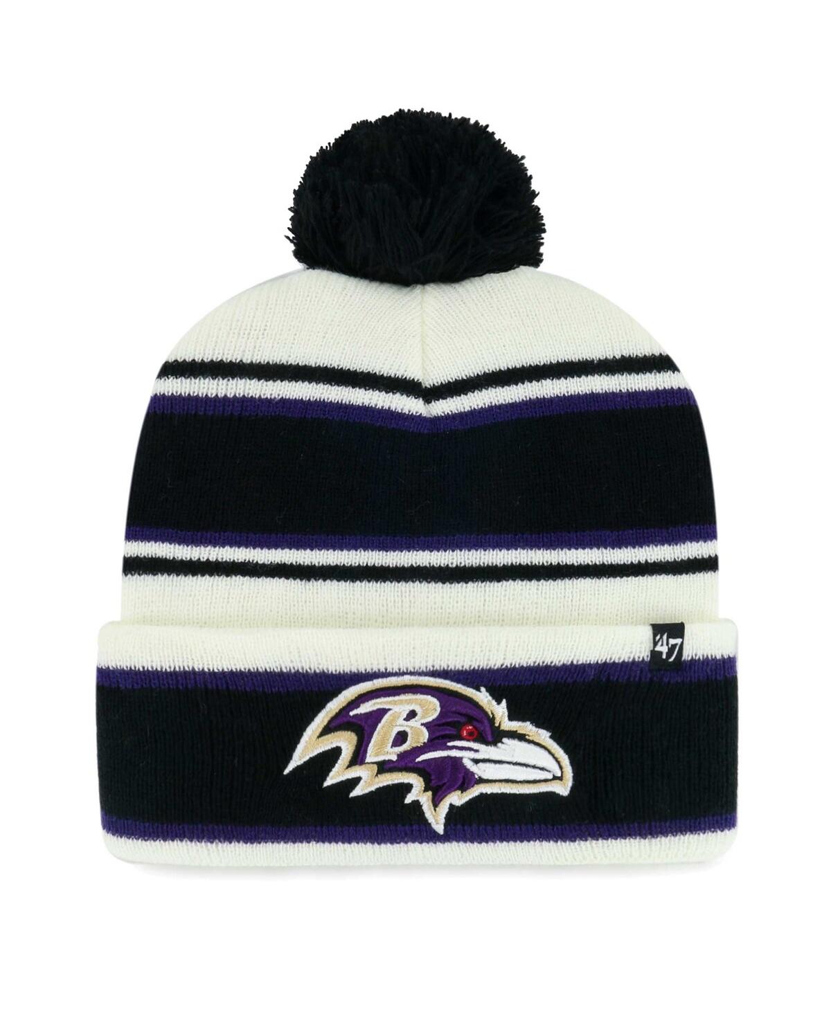 47 Brand Kids' Youth Boys And Girls ' White Baltimore Ravens Stripling Cuffed Knit Hat With Pom In Multi
