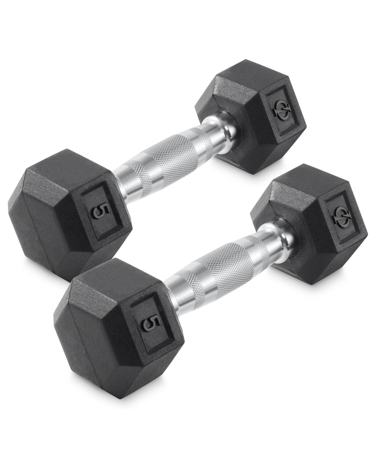 Rubber Coated Hex Dumbbell Hand Weights, 5 lb Pair - Black