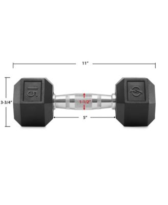 Rubber Coated Hex Dumbbell Hand Weights, 15 lb Pair