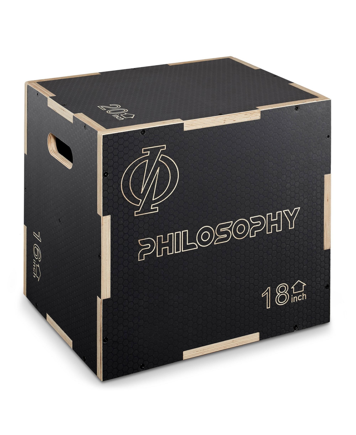 3 in 1 Non-Slip Wood Plyo Box, 20" x 18" x 16", Black, Jump Plyometric Box for Training and Conditioning - Black