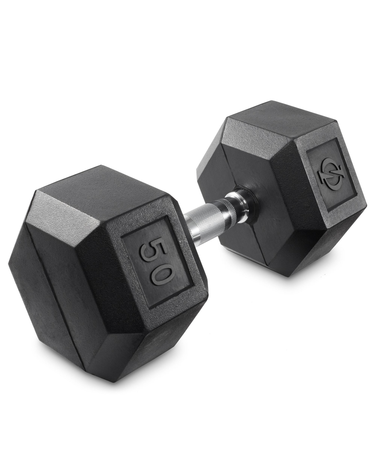 Rubber Coated Hex Dumbbell Hand Weight, 50 lbs - Black