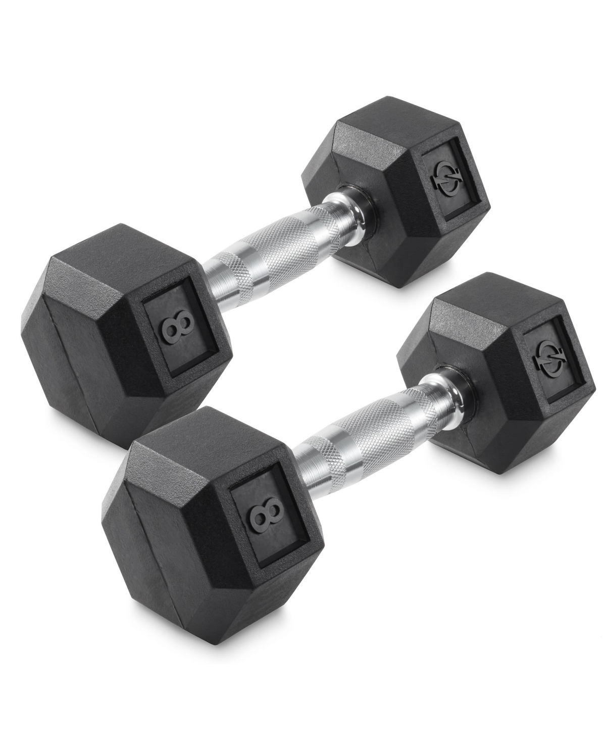 Rubber Coated Hex Dumbbell Hand Weights, 8 lb Pair - Black