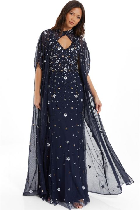 Женское платье QUIZ Beaded 2-In-1 Cape And Evening, цвет: Синий