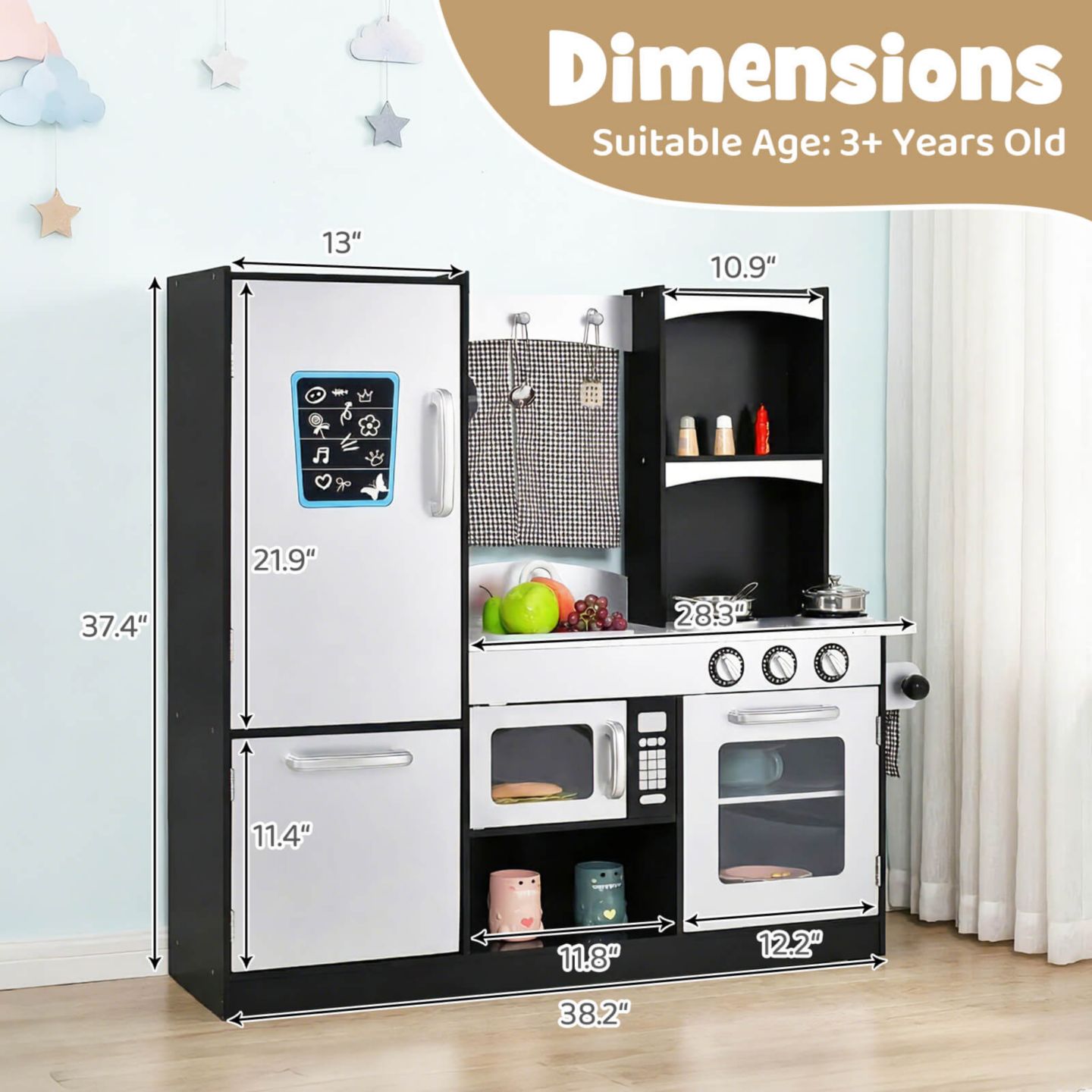 Детский игровой набор Costway Realistic Wooden Play Kitchen Playset, Ages 3+, цвет: Серебряный — фото 11