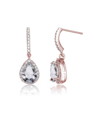 Sterling Silver White Gold Plated Cubic Zirconia Teardrop Earrings