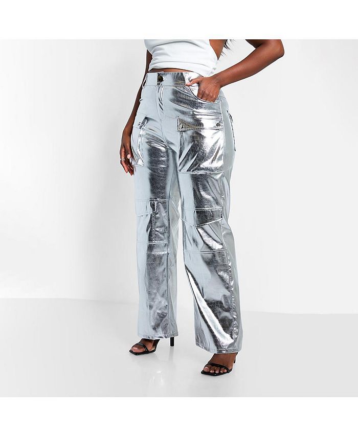 Rebdolls Women's Lena Metallic Wide Leg Cargo Pants - Macy's