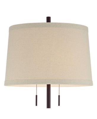 Rustic Farmhouse Table Lamp 33" Tall Dark Bronze Metal Off White Burlap Fabric Drum Shade for Bedroom Living Room House Bedside