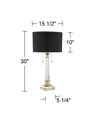Stephan Traditional Luxury Table Lamp 30" Tall Crystal Column Antique Brass Gold Black Drum Shade Decor for Living Room Bedroom House Bedside Nightstand Home Office Entryway - Vienna Full Spectrum