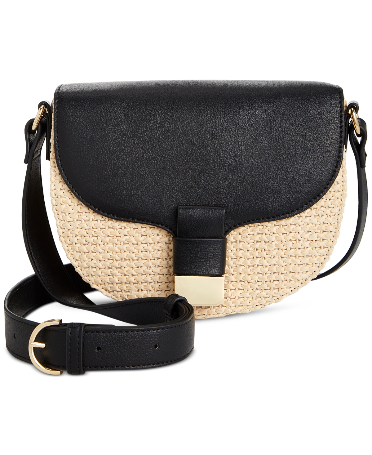 On 34th Holmme Small Straw Crossbody, Created For Macy's In Straw,black