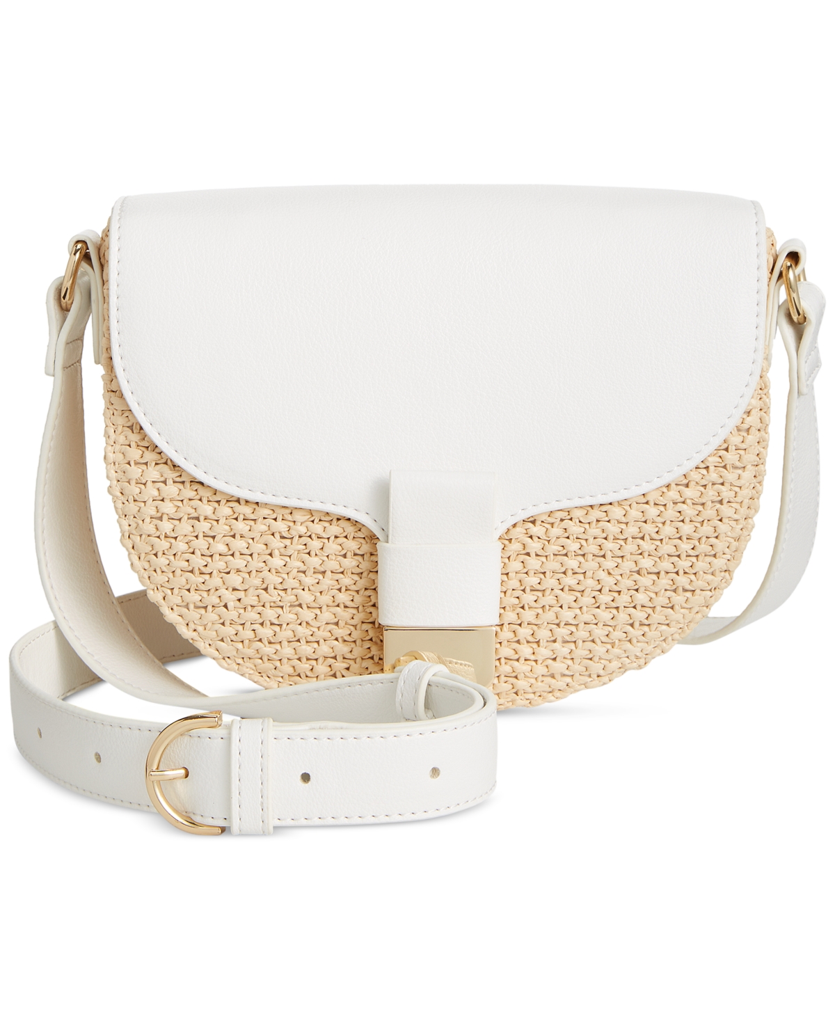 On 34th Holmme Small Straw Crossbody, Created For Macy's In Straw,white