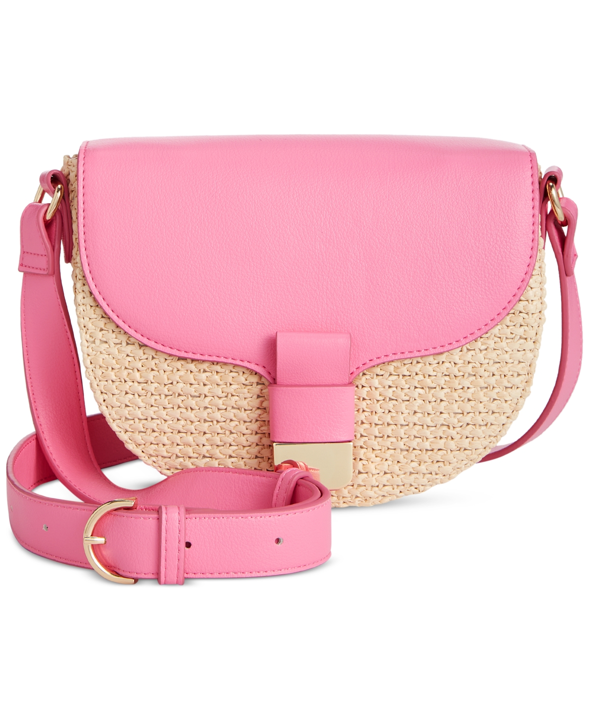 On 34th Holmme Small Straw Crossbody, Created For Macy's In Straw,pink