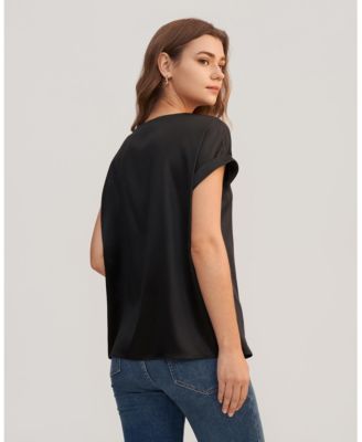 Women's Short Sleeves Round Neck Silk Tee
