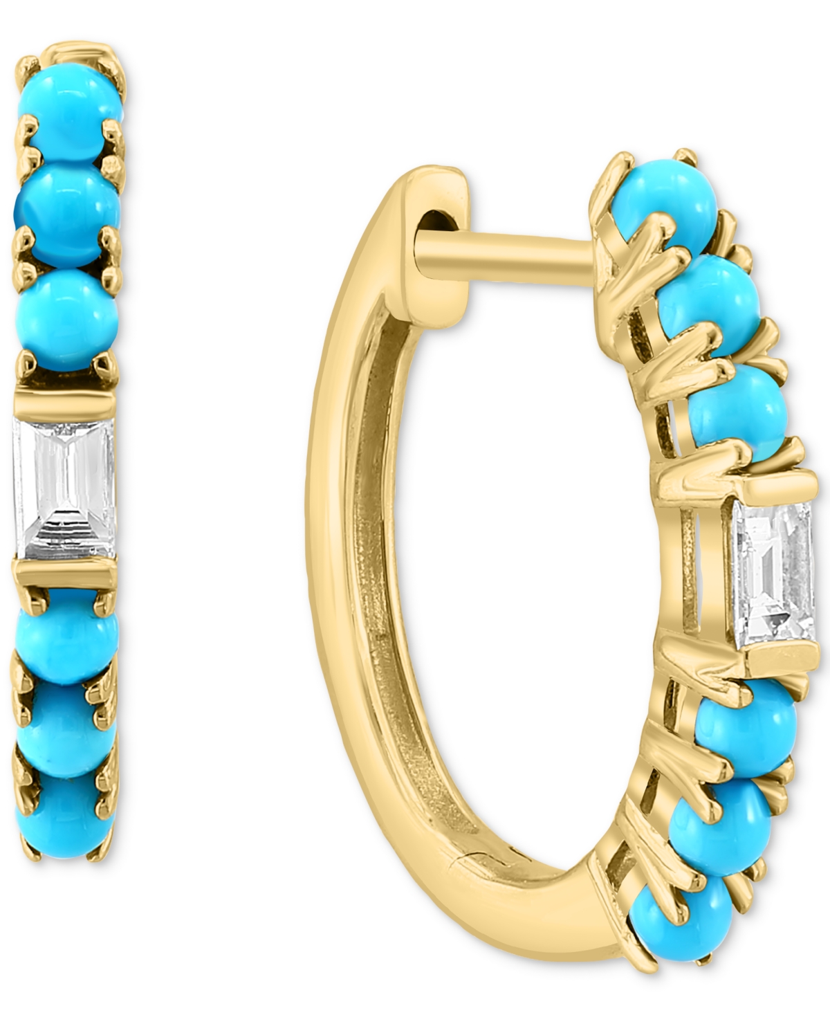 Effy Collection Effy Turquoise & Diamond (1/8 Ct. T.w.) Small Huggie Hoop Earrings In 14k Gold, 0.625" In Yellow Gold