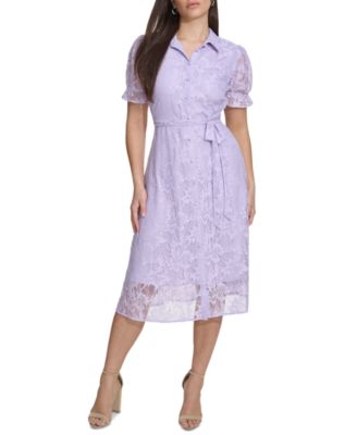 kensie - Women's Floral Lace Tie-Waist Shirtdress