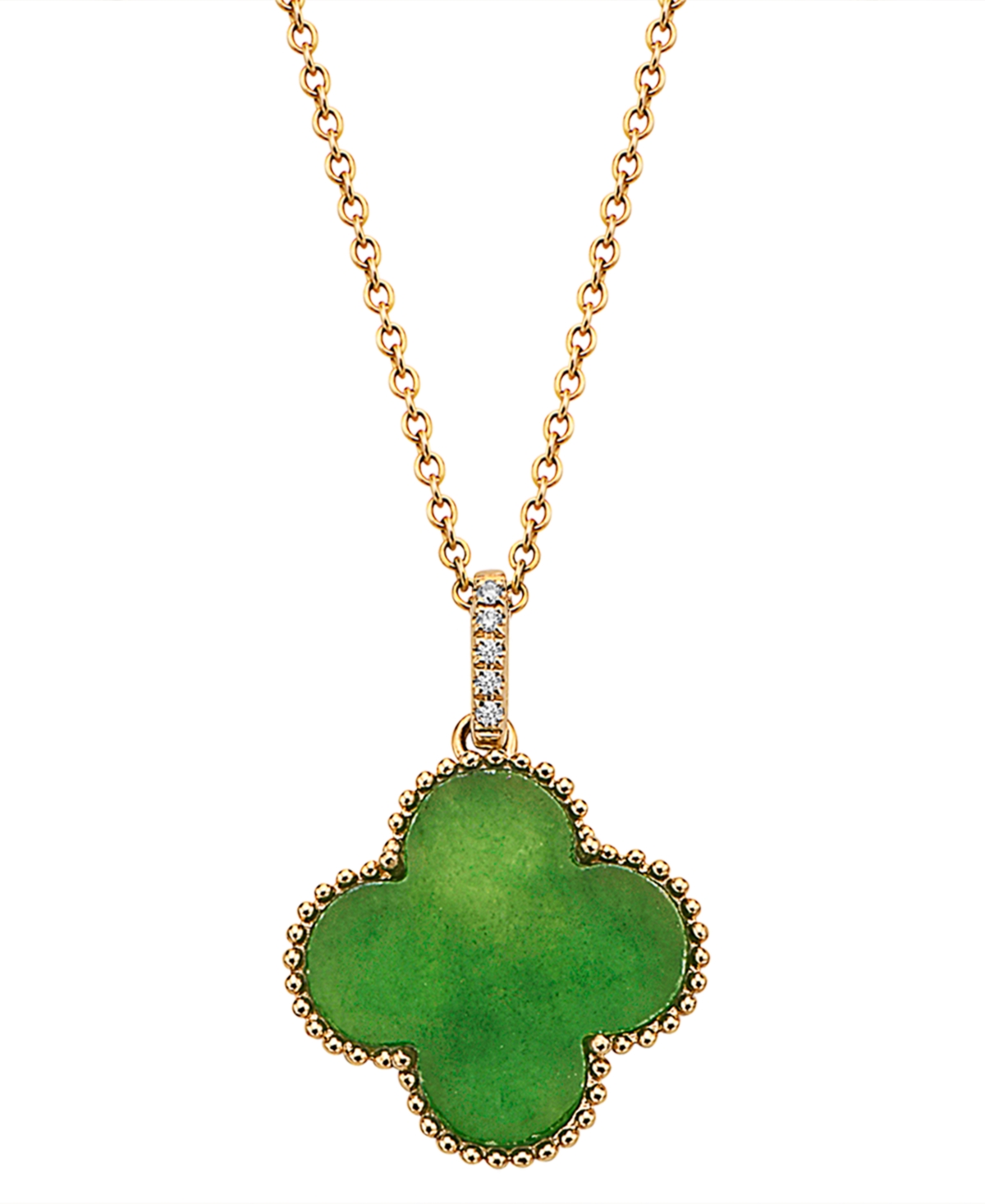 Shop Effy Collection Effy Dyed Jade & Diamond Accent Beaded Clover 18" Pendant Necklace In 14k Gold In Yellow Gold
