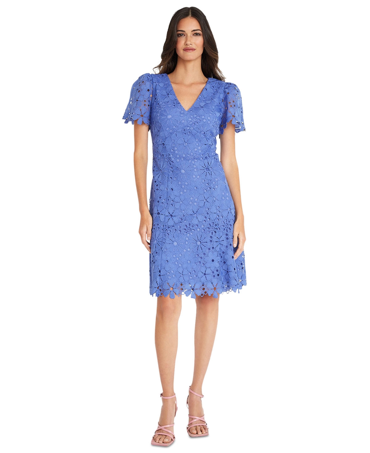Women's Lace Puff-Sleeve A-Line Dress - Indigo/baja Blue