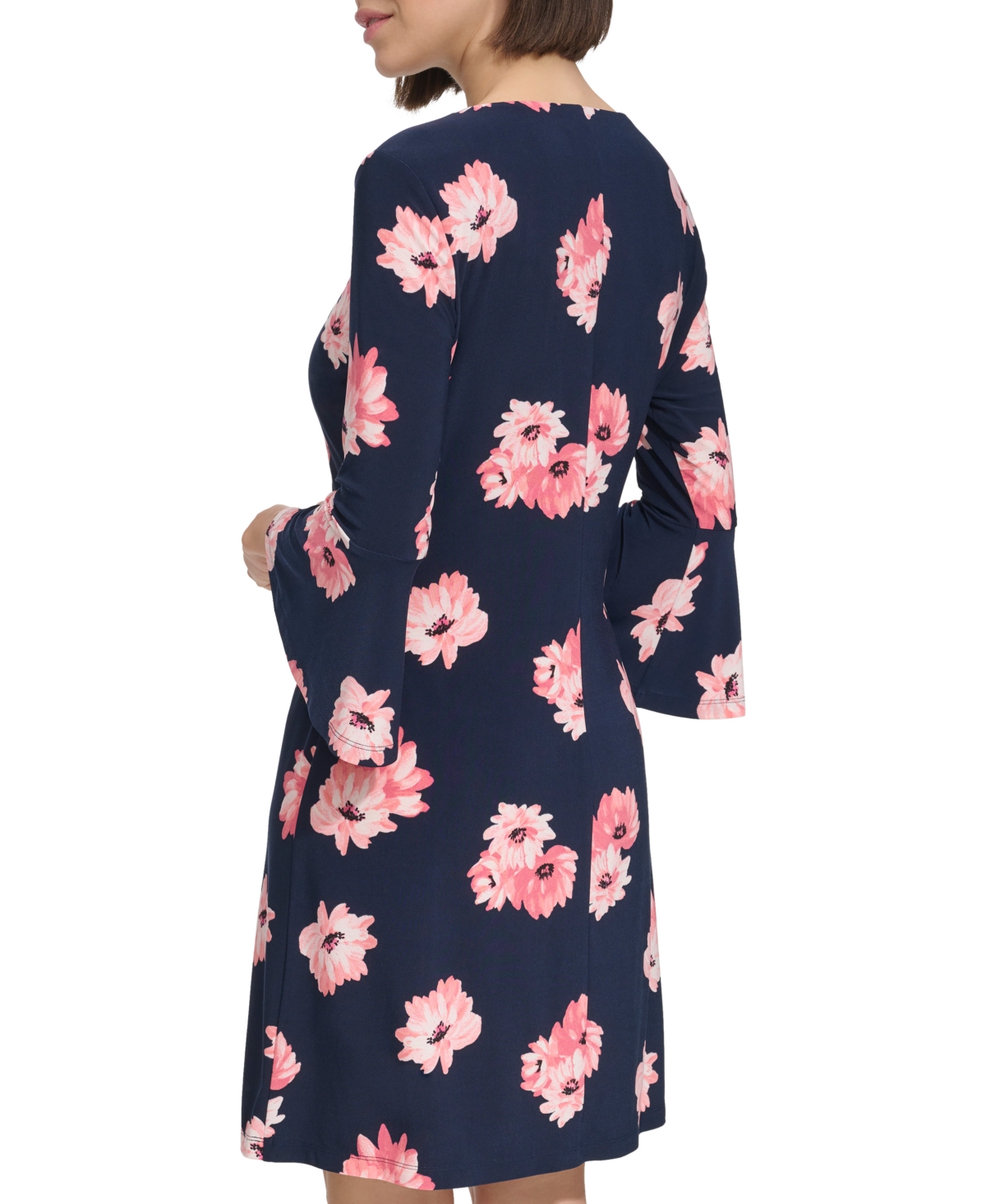 Shop Tommy Hilfiger Women's Floral Bell-sleeve Shift Dress In Sky Captain,bloom