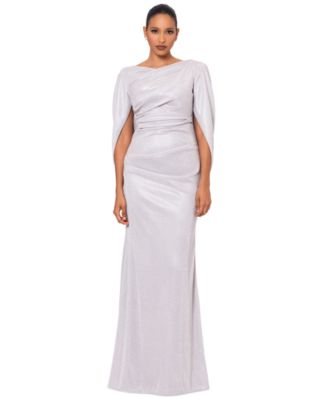 Betsy & Adam Metallic Cape-Sleeve Gown - Macy's