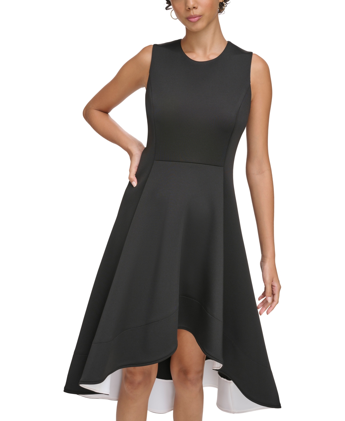 Shop Calvin Klein Women's Jewel-neck High-low-hem Dress In Black White