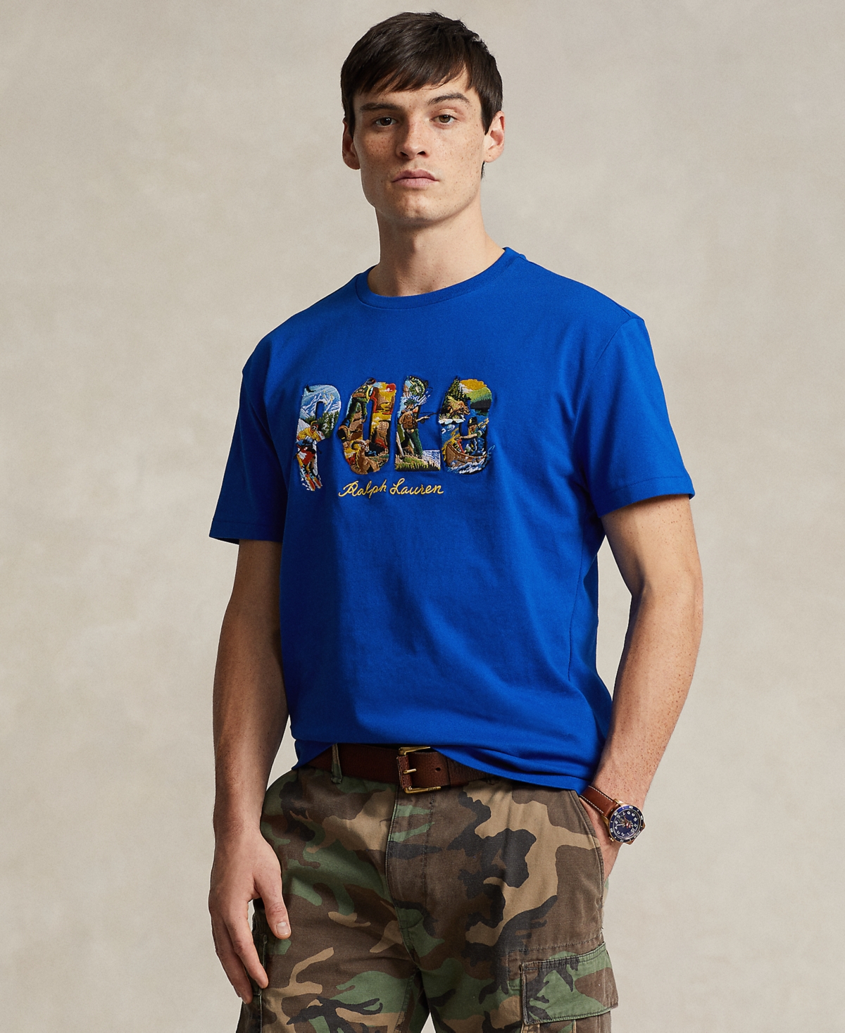 Shop Polo Ralph Lauren Men's Classic-fit Graphic Logo Jersey T-shirt In Sapphire Star