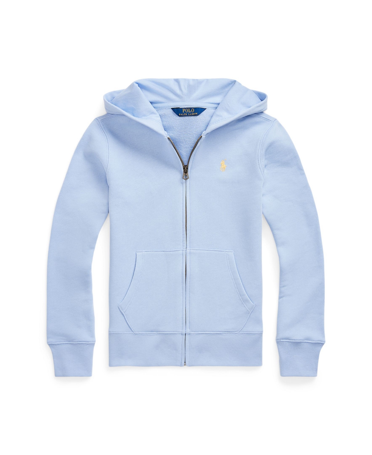 Shop Polo Ralph Lauren Big Girls Terry Full-zip Hoodie In Blue Hyacinth With Corn Yellow