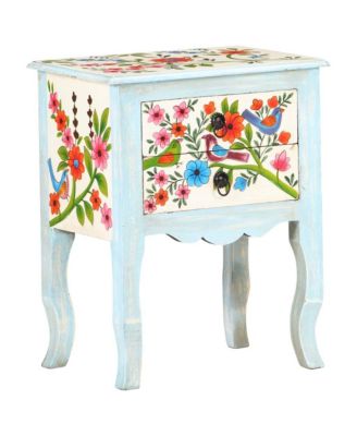 Hand Painted Bedside Cabinet 15.7"x11.8"x19.7" Solid Mango Wood