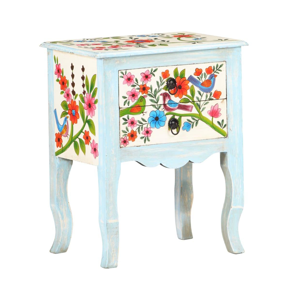 Hand Painted Bedside Cabinet 15.7"x11.8"x19.7" Solid Mango Wood