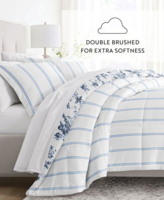 Cabbage Rose Stripe 3-Piece Comforter Set, Full/Queen