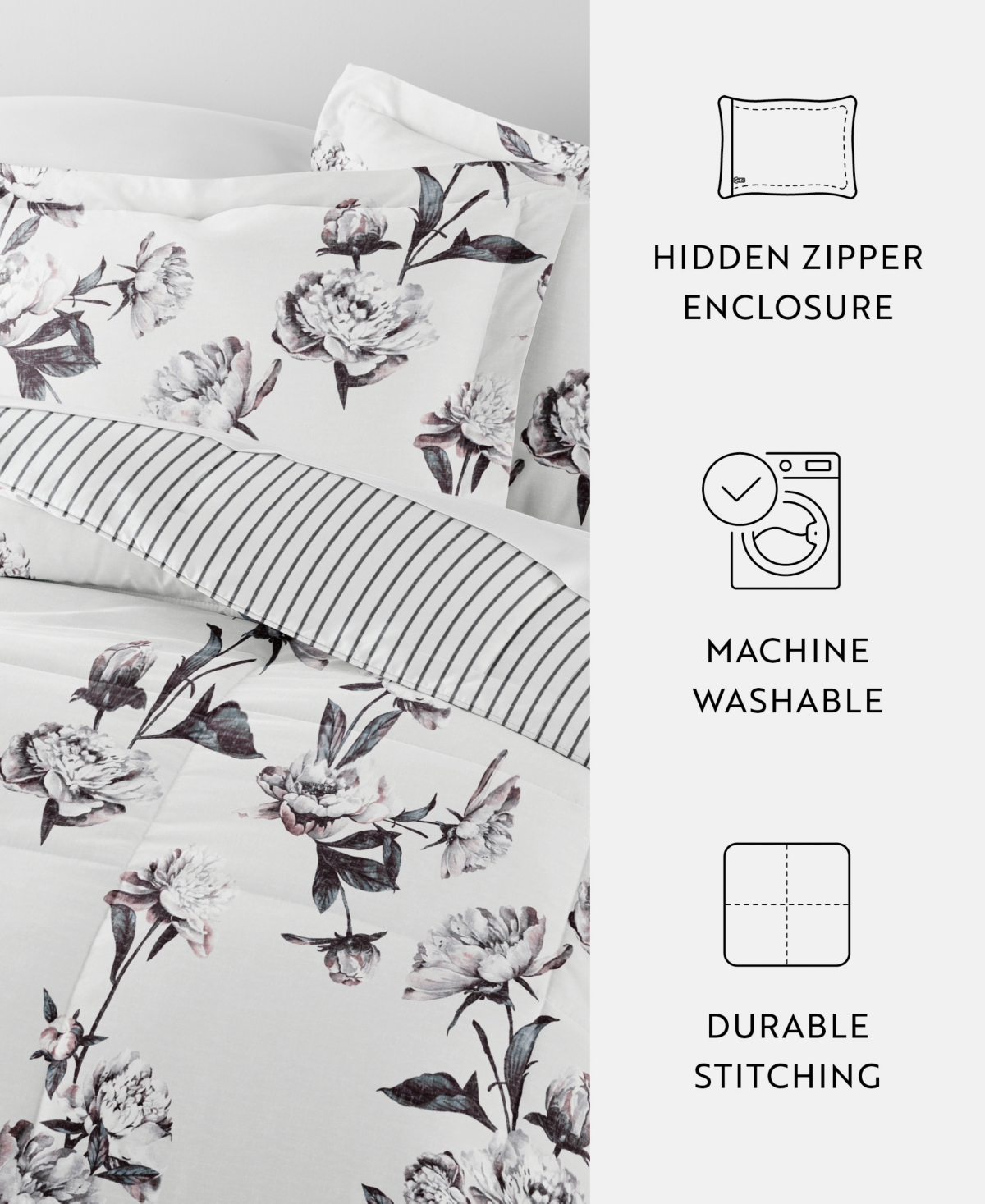 Ienjoy Home Vintage-like Magnolia Stripe 2-piece Comforter Set, Twin/twin Xl In Gray