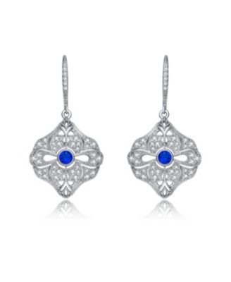 Sterling Silver White Gold Plated with Colored Cubic Zirconia Wreath Drop Earrings
