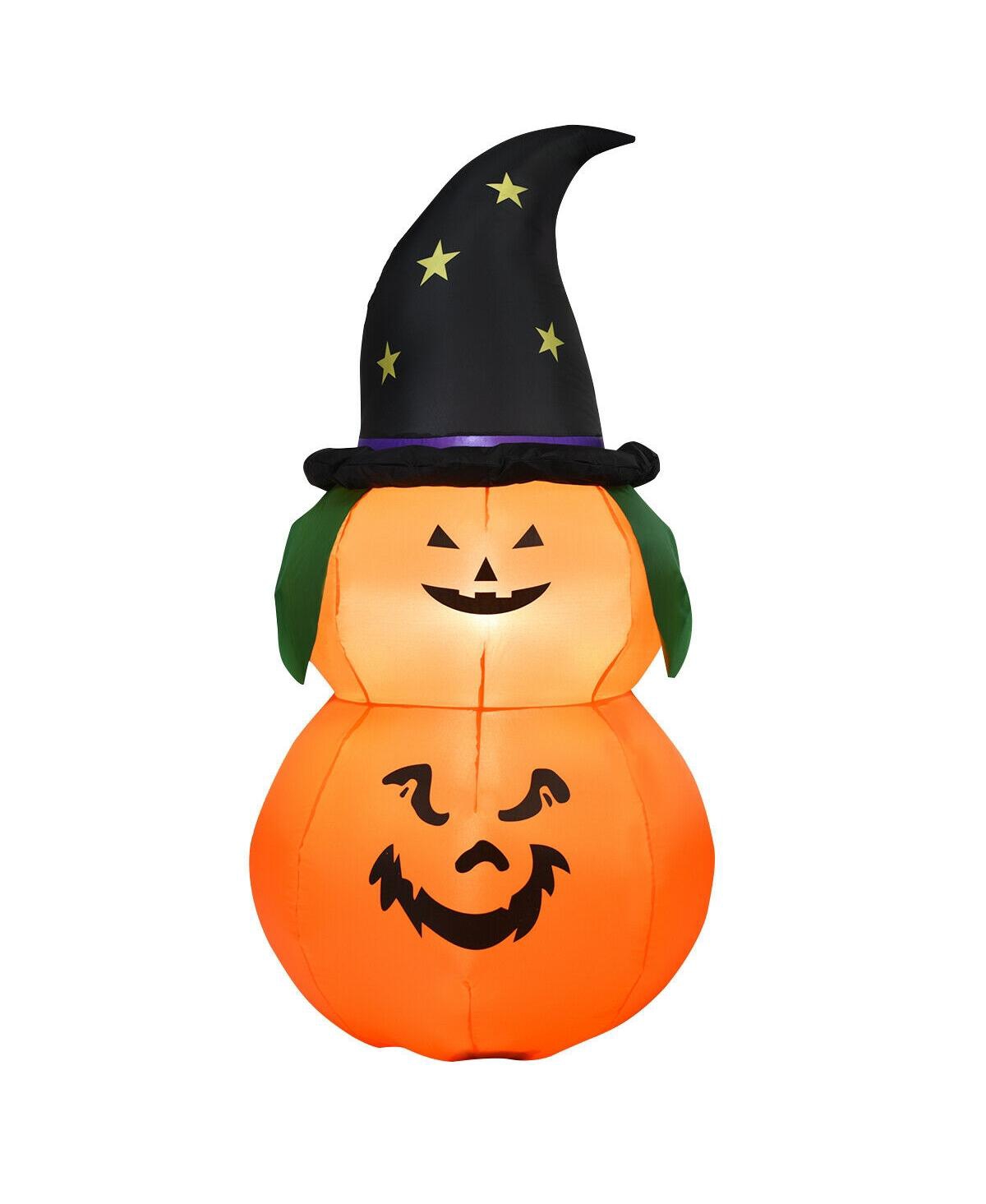 5 Feet Halloween Inflatable Led Pumpkin with Witch Hat - Orange