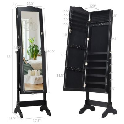 Mirrored Jewelry Cabinet Mirror Organizer Storage Box Stand