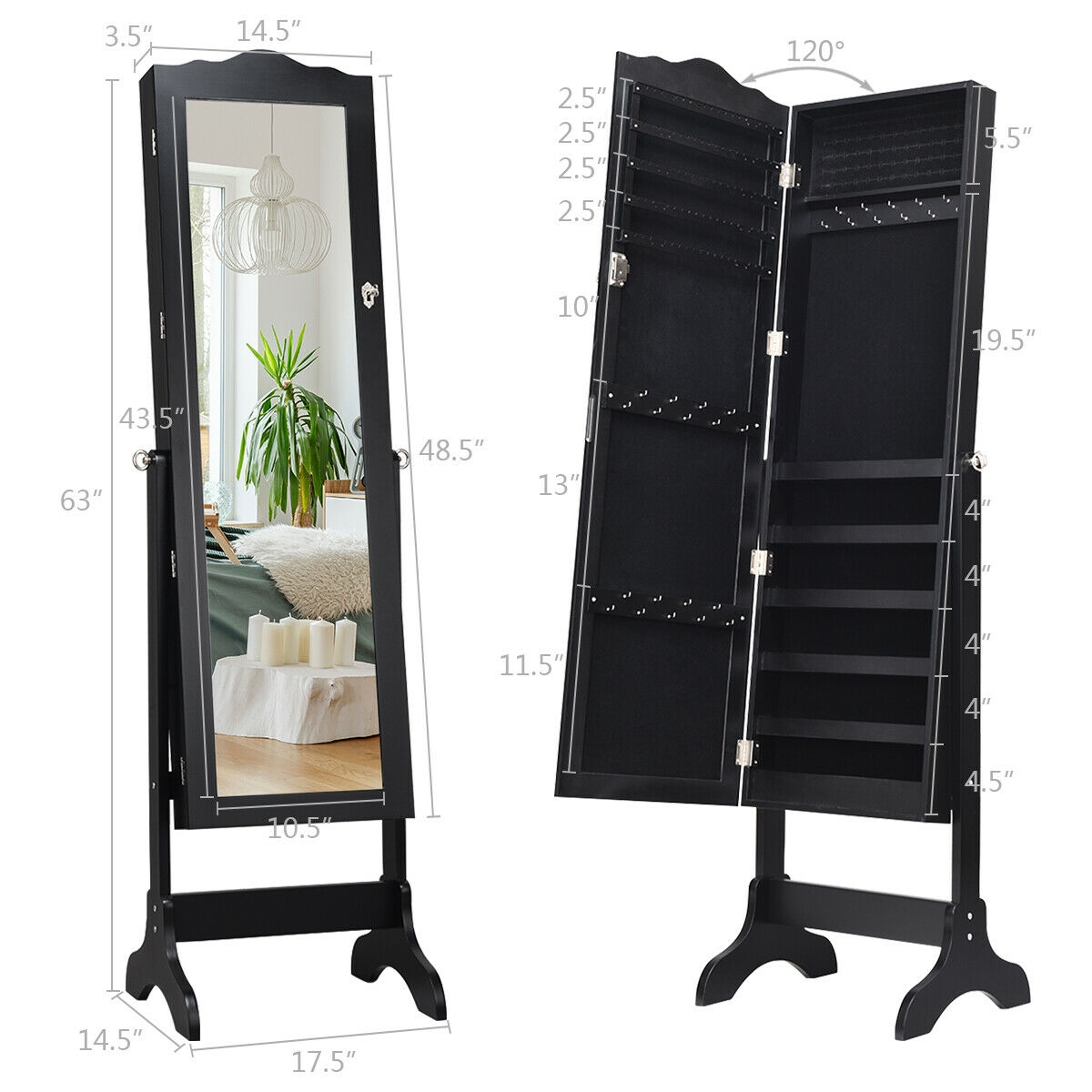 Mirrored Jewelry Cabinet Mirror Organizer Storage Box Stand