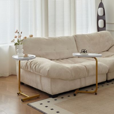 White C-Shaped Side Table, Small Sofa Table For Cough, Bedroom