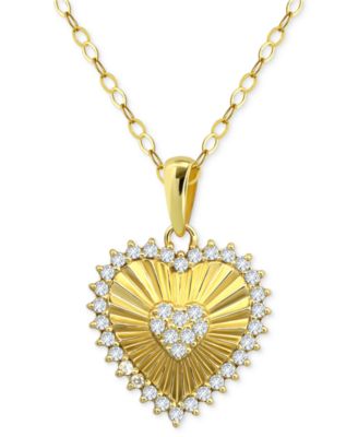 Giani Bernini - Cubic Zirconia Textured Heart Pendant Necklace in Sterling Silver, 16" + 2" extender