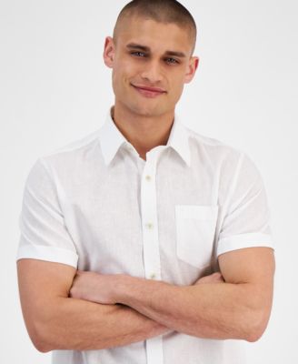 Men's Blake Linen Chambray Short Sleeve Button-Front Shirt, Created for Macy's