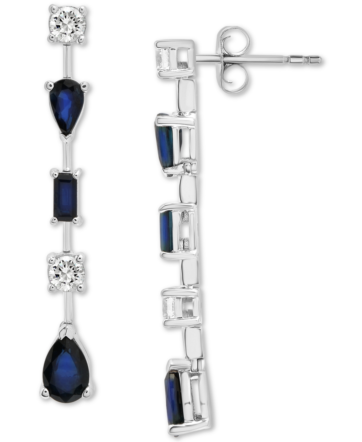 Shop Macy's Blue Sapphire (2 Ct. T.w.) & White Sapphire (3/8 Ct. T.w.) Linear Drop Earrings In Sterling Silver In Blue  White Sapphire