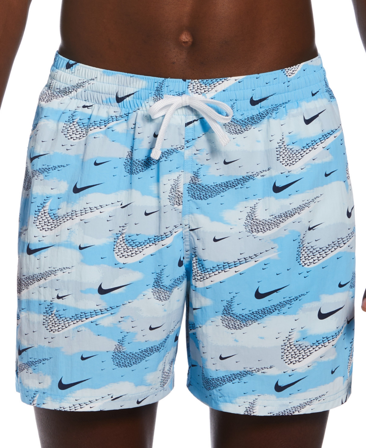 Shop Nike Men's Flock Logo-print 5" Swim Trunks In Aquarius Blue