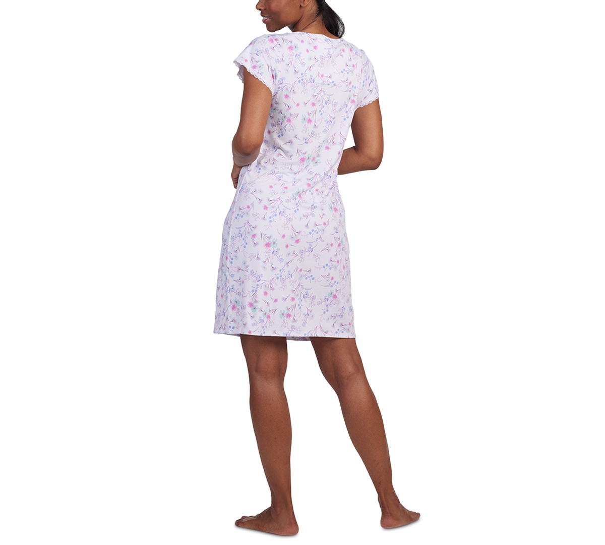 Miss Elaine Women's Printed Lace-Trim Nightgown -lavender Floral