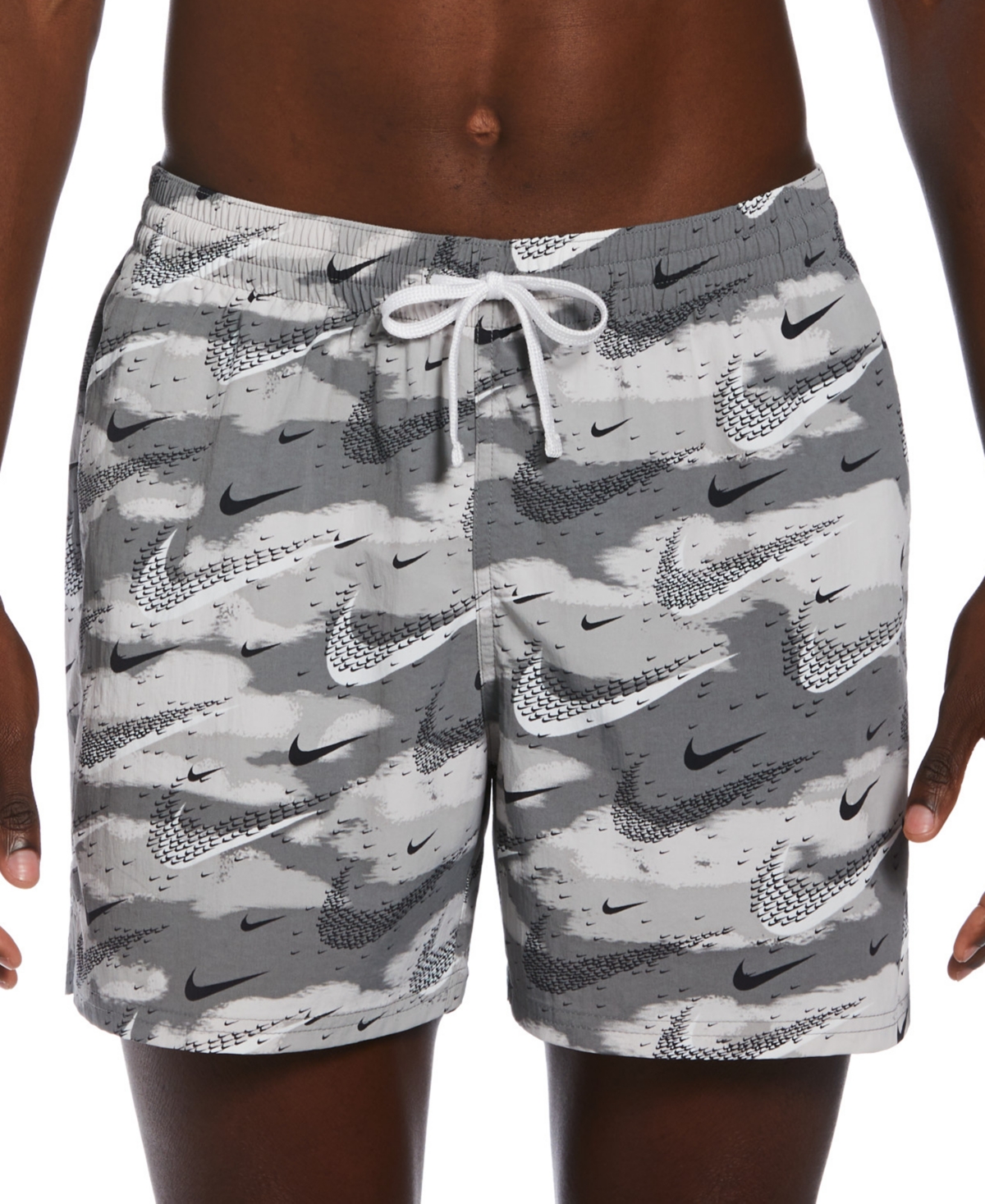 Shop Nike Men's Flock Logo-print 5" Swim Trunks In Black